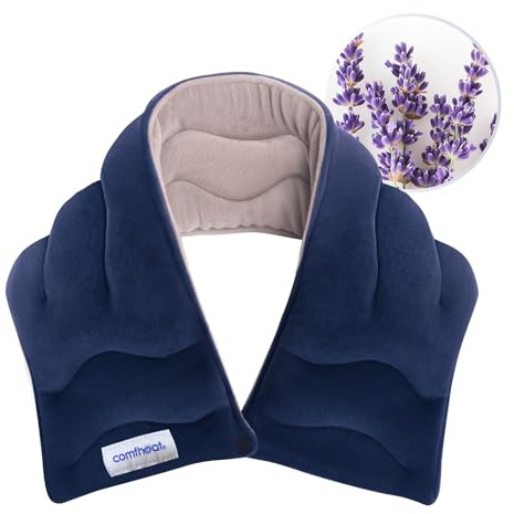 Comfheat Mikrowellen Heizkissen Nacken Wrap 60x13cm Blau | Lavendel Aroma, feuchte Wärmekompressen zur Linderung von Nackenmuskel- und Halsbeschwerden