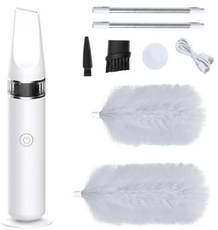 Spin Duster - Aspirateur automatique rotatif à 360 ° - Plumeau motorisé avec poignée réglable - de nettoyage léger pour bureau, coins, ventilateurs, étagères hautes et Elek