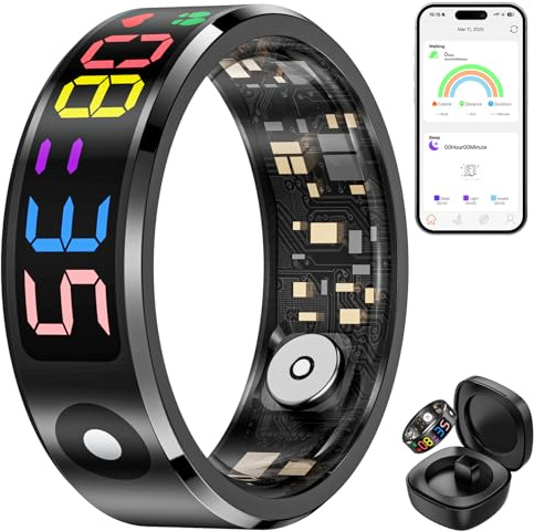 Haulvean Smart Ring Health Tracker,Anello di Attività con Touch Screen,Impermeabile IP68 Anello di Fitness con Custodia,Fitness Tracker per iOS Android