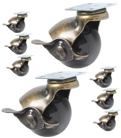 BUGUUYO 8pcs Furniture Casters Antique Finish Swivel Wheels Brake for Furniture Sofa Bed Bookcase Reduces Noise Vibration Hardwood Floors