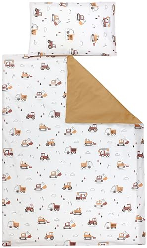 TupTam Kinder Bettwäsche Gemustert 2-Teilig Wendebettwäsche, Farbe: Baufahrzeuge/Bagger/Beige/Kakaobraun, Größe: 135x100 cm