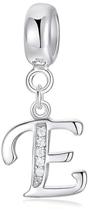 XWN Initial Letter 'E' 925 Sterling Silver Charm Bead – Compatible with Pandora Bracelets, Dangle Pendant Charm, Suitable for Necklaces & Bracelets, Ideal Jewelry Gift for Women