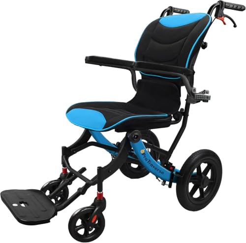 ProTraverse Wheelchairs for Adults,Transport Wheelchair Lightweight Foldable with Removable Cushion,Ergonomic Transfer Chair with 11-inch Rear Wheels for All Terrains,Travel Wheelchair,Blue