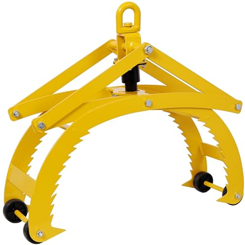 Log Lifting Tong Automatic Grip Release 21 Open Forestry Clamp Timber Grabber Claw Grapple for Forklift ATV Tractor Hook Attachment Wood Carrier Tool Swivel Suspension Ring Yellow