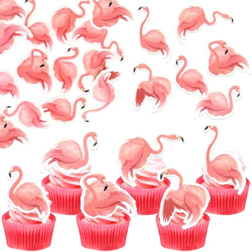 60 Stück Essbare Flamingo Tortendeko Tropisches Aloha Luau Kuchen Deko Sommer Hawaii Strand Kuchen Dekorationen für Tropisches Flamingo Thema Baby Dusche Jungen Mädchen Geburtstag Party Rosa