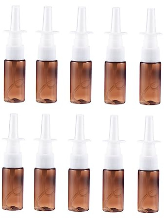 PACKOVE Mini Vaporisateurs Nasaux à Brume Fine En Pet Marron 15 Ml, Lot De 15 Pièces, Rechargeables Et Portables, Adaptés Pour Usage Médical Et Voyage, Couvercle Transparent De Protection