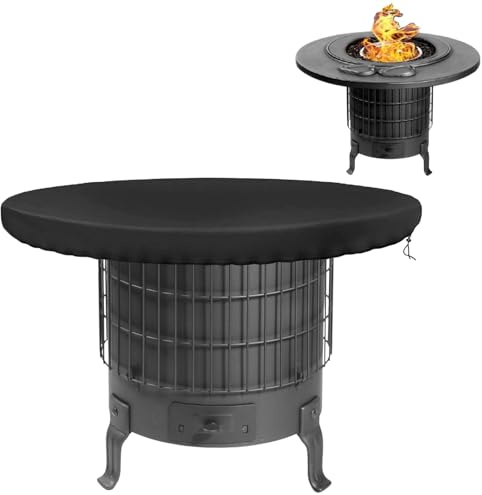 Feuerplatte Abdeckung 420D Runde Feuerring Abdeckung 100cm Feuerstelle Abdeckungen Feuerschale Wasserdichtes Anti-UV Feuerstellen-Abdeckungen für Feuerplatte und Grillplatte