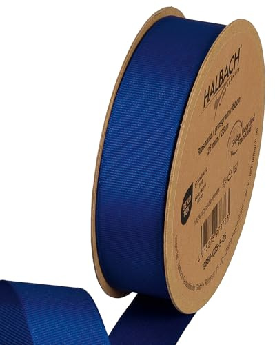 Halbach Recycling-Ripsband, 25 mm x 25 m, blau | Geschenkband aus 100% recyceltem Polyester, Öko-Tex 100 zertifiziert, waschbar, wetterfest perfekt als Schleifenband geeignet