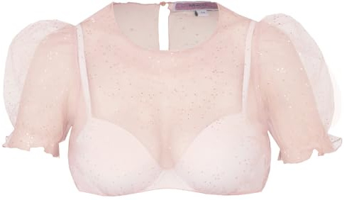 Marjo Dirndlbluse Kochel Kurzarm | Puffarm hochgeschlossen | Damen Dirndl-Bluse transparent (DE/NL/SE/PL, Numerisch, 38, Regular, Regular, Flamingo)