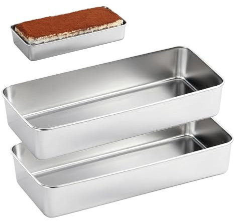 GOEDCH Molde grande de acero inoxidable, juego de 2, acero inoxidable, rectangular, pan, pan/pastel, panadero, molde para pan/pastel, molde para pan, fácil de quitar del molde y apto para lavavajillas