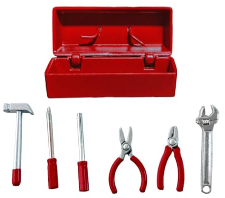 Generic Boîte à Outils Miniature Ornement de Bricolage Modèle de Caisse Maquette de Construction Meuble de Diorama Fonctionnel Adaptée pour Maquette de Train, Étui Rouge