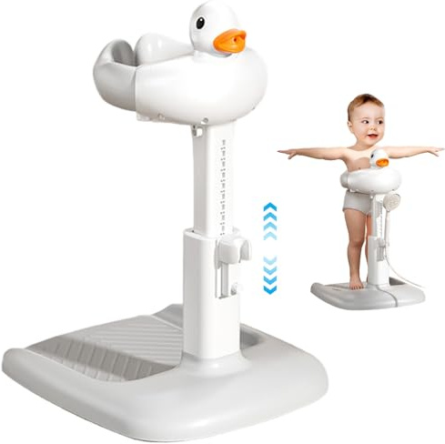 Soporte de baby shower altura ajustable soporte para baño de bebé con base antideslizante y juguete de pato manos libres para madres, de ducha para niños pequeños