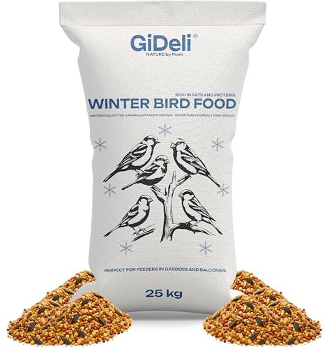 GiDeli Vogelfutter Winter 25kg - Streufutter für Wildvögel ganzjährig - Meisenfutter für Garten & Balkon mit Leinsamen reich an Omega-3, Calcium – ohne Zusatzstoffe