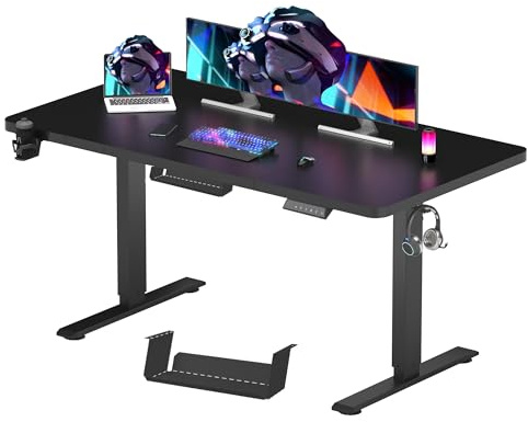 FLEXISPOT 140 x 60 cm Electric Standing Desk, Sit Stand Table Height Adjustable Desk with Backpack Hook and Memory Smart Pannel, Home Office Desk Black