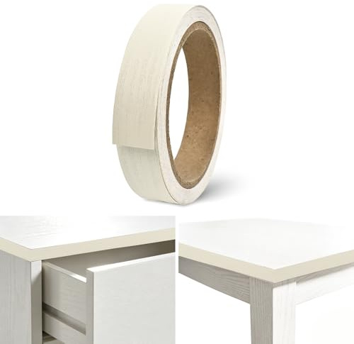 Cinta de Borde 20mm, 10m Chapa de Madera Autoadhesiva, Cinta de Reparación Preencolada para Muebles, Escritorios, Armarios, Encimeras (Blanco Roto)