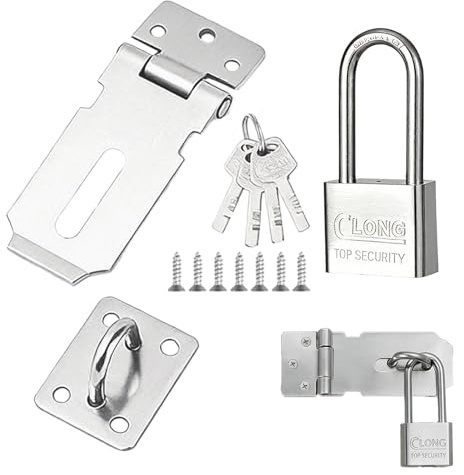 Door Hasp and Staple with Padlock, Heavy Duty Shed Door Lock Hasp & Latch, Stainless Steel Lock with 4 Keys & Screws, for Wooden Gates, Sheds, Storage Boxes & Doors
