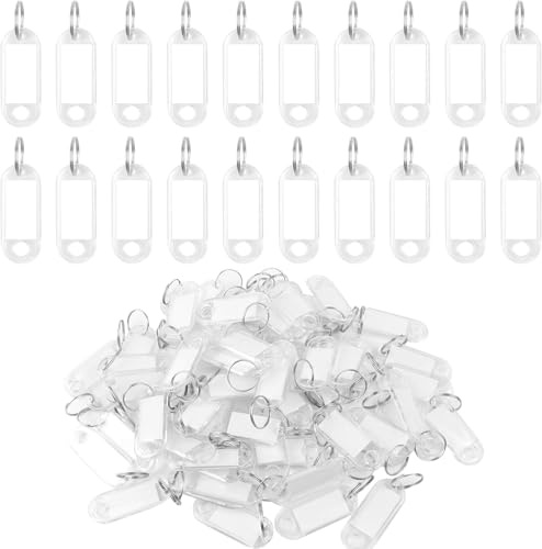 100 Pezzi Etichette Portachiavi Targhette Etichette Per Bagagli con Anello in ABS Targhette Chiavi Trasparente per Chiavi Zaino Valigia(6.2 * 2cm)