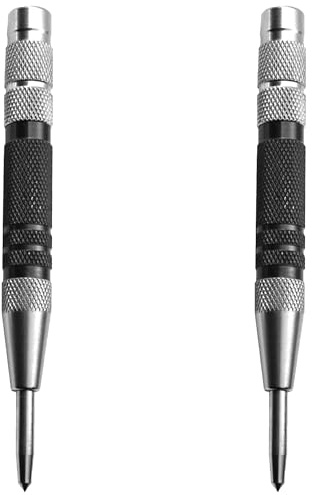 2 Pack Automatic Centre Punch Set, 128mm Silver-Black Spring Loaded Center Punch for Metal Wood Glass, Heavy Duty Steel Machinist Hand Tool for Precision Hole Positioning