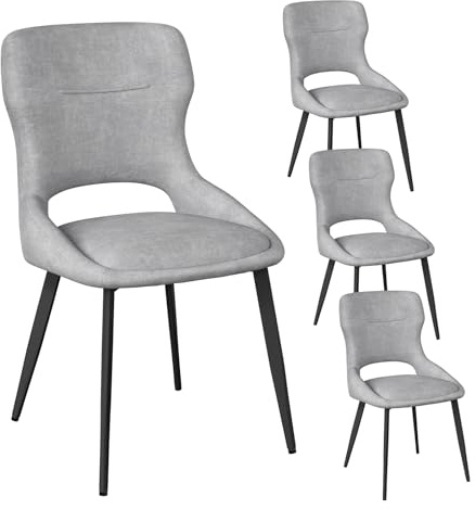 WOLTU Esszimmerstühle 4er Set gepolstert, mit Ausschnitt Rückenlehne, Samt | Küchenstühle, für Esszimmer, Küche, Schlafzimmer, Grau