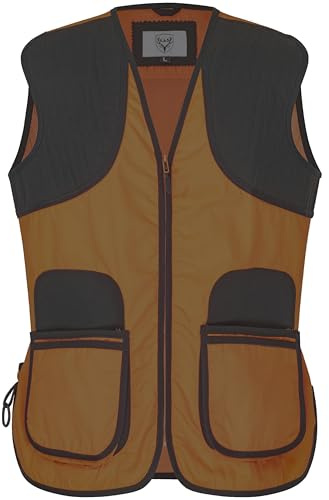 K & S Jagd Schießweste Herren Orange – Tontauben Skeet Trap Sportweste für Schießstand, Drückjagd & Ansitz – Atmungsaktive Jagdweste mit Patronentaschen