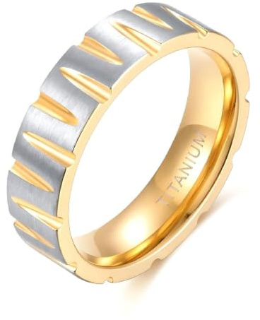 Homxi Ring Personalisiert Damen Herren Titan, 6MM Geometrisch, Ringe für Herren Hochzeit Gold