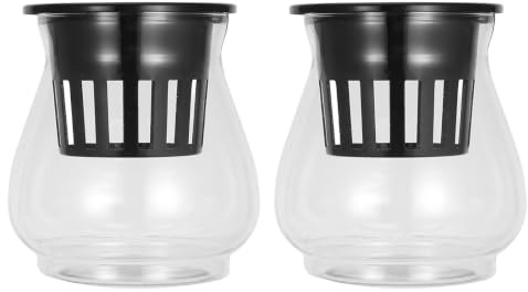 TOYANDONA 2pcs Small Betta Fish Bowl with Hydroponic Planter Basket Plastic Aquarium for Ornamental Fish and Plants, Compact and Lightweight, Easy to Clean, for Room Corner or Micro