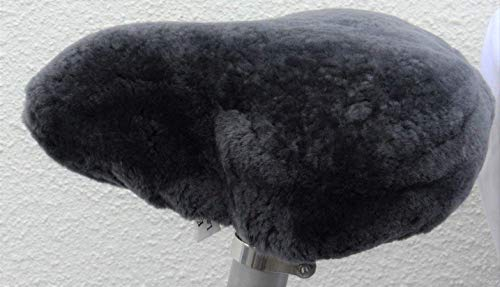 Rökü Lammfell Fahrrad-Sattelbezug Fahrradsatteldecke Fahrrad Sattelüberzug 30 x 26 cm (Anthrazit, C)