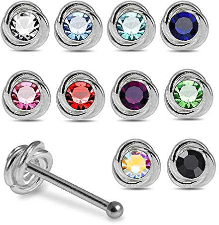 Monster Piercing 925 Sterling Silber | 20 x Nasenstecker Nasenpiercings Stud | Kristallstein | Stabstärke: 22G (0,6 mm) | Stablänge: 6mm | in schicker Acryl Box | Hypoallergen