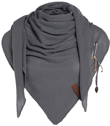 KNIT FACTORY - Lola Dreieckstuch - Fein Gestrickter Damen Schal - Tuch Schal - Für Frühling und Sommer - Baumwollmix - Med Grey - 190x85 cm
