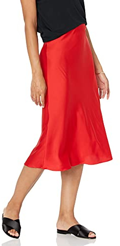 The Drop Maya Falda con efecto seda para Mujer, Rojo, XS