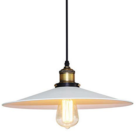 Retro Edison Loft Pendelleuchte Metall,Vintage Industrielle Hängelampe Lampenschirm E27 für Esszimmer Esstisch Flur Wohnzimmer, Weiß (36cm)