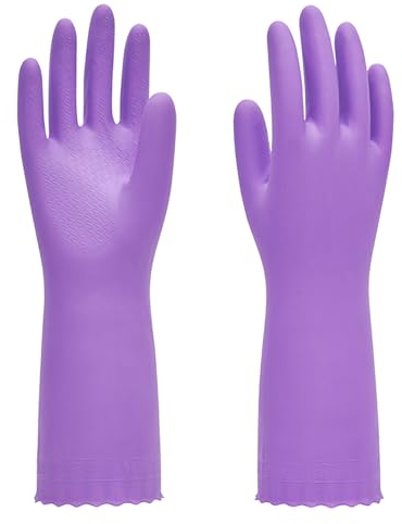 PACIFIC PPE Wiederverwendbare Spülhandschuhe mit latexfreiem Baumwollfutter, Küchenhandschuhe, Größe M, Violett