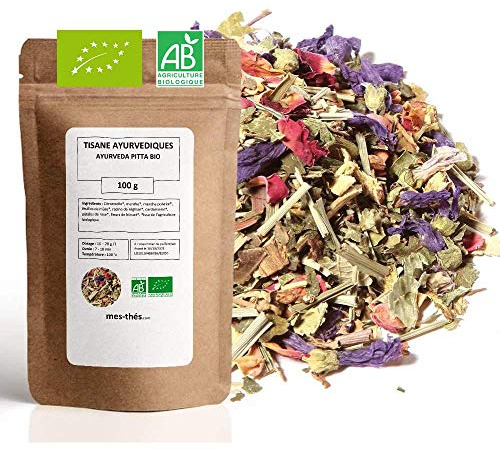 Tisane Ayurvédique Bio - Ayurveda Pitta - Tisanes en Vrac - 100g (40 tasses) - 100% Agriculture Biologique - Mes-Thés