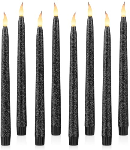 Rhytsing 8 Flammenlose LED Schwarz Spitzkerzen mit Timerfunktion, Led Stabkerzen Tafelkerzen, Leuchterkerzen mit warmweißes Licht, Höhe je 28cm