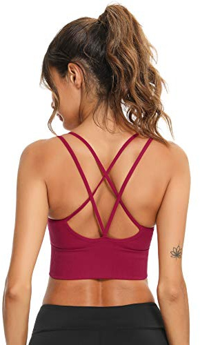 Sykooria sport-BH för kvinnor, vadderad bustier, dam-BH utan bygel, smala band, korsade band på ryggen, pushup-BH, sport-BH, topp, för yoga, fitness