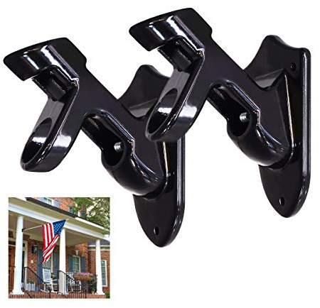 Flag Pole Holder Bracket,RoadLoo 2Pcs Aluminum Alloy Wall Mounted Flag Pole Bracket Holder Weather-Resistant 2 Angle Positions Black Flagpole Bracket Strong and Rust Free Flag Pole Holder with Screw