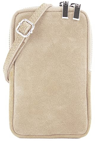 modamoda de T210 Damen Wildleder Rauleder Handytasche 6,7 Zoll Umhängetasche handmade in Italy, Farbe:Creme/Wildleder