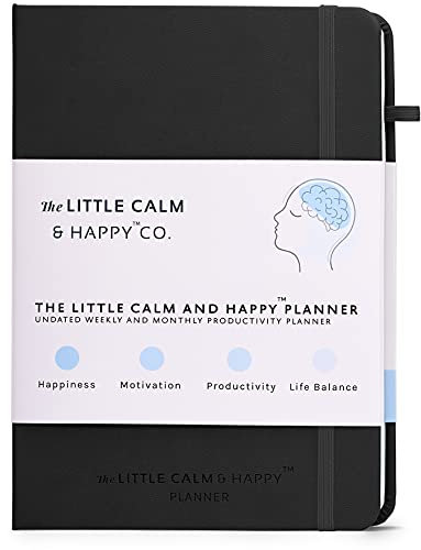 The Little Calm and Happy Planner Wochen- und Monatsplaner, undatiert, Produktivitätsplaner, Gewohnheitstracker, Tagebuch, Notizbuch für Glück, Motivation, Produktivität, Balance, A 5, Schwarz