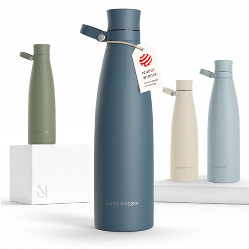 LARS NYSØM Trinkflasche Edelstahl 1000ml | Isolierflasche 1 Liter | Auslaufsichere Wasserflasche für Sport, Fahrrad, Hund (Stone Blue, 1000ml)