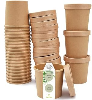 DeinPack 500 Suppenbecher to go mit Deckel 360ml 12oz braun Pappbecher