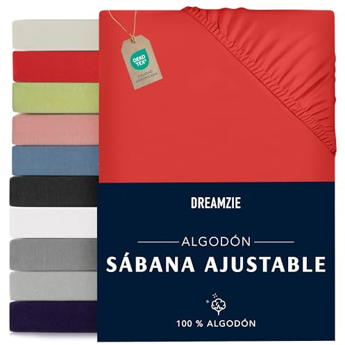 Dreamzie - Spannbettlaken - 70x190/200cm - 100% Baumwolle Jersey | Rot · Leintuch mit Rundumgummi · Spannbetttuch bis 12cm Steghöhe · Oeko-Tex zertifiziert · Einzelbett
