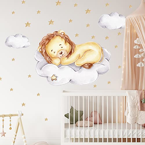 WANDKIND Löwe auf der Wolke V317 | handgezeichnet | AUFKLEBER Kindergarten | Wandsticker Kinderzimmer Löwen mit Wolken König Lion Wandfolie Wandaufkleber (40.x 40 cm)