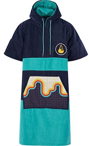 WAVE HAWAII Poncho Bluebow Badeponcho 100% Baumwolle für Körpergrößen von 175-205 cm Umkleidehilfe für Schwimmen Strand Surfen Badetuch mit Kapuze Duschponcho für Damen Herren Erwachsene