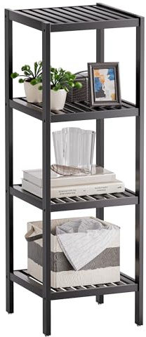 SMIBUY Scaffale per il bagno, organizzatore di scaffali in bambù a 4 livelli, scaffale multifunzionale per soggiorno, camera da letto, cucina (nero)