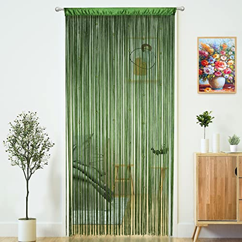 YaoYue Beaded Curtain Door String Curtains for Doorways Tassels Beads Hanging Fringe Hippie Window Hallway Entrance Wall Closet Bedroom Privacy Decor (Green, 39 W x 79 L (Pack of 1))