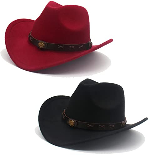 Faringoto Cowboyhut für Herren und Damen, klassischer Filz, breite Krempe, Westernhut