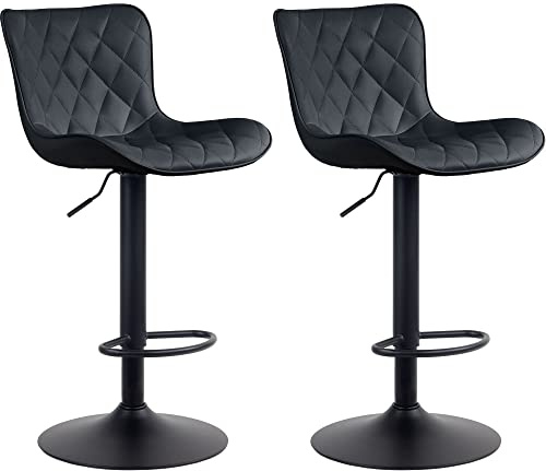 CLP 2er Set Barhocker Emma - Höhenverstellbare Barstühle - 360° Drehstühle Mit Rückenlehne Für Küche Und Bistro | Farbe schwarz Material Kunstleder
