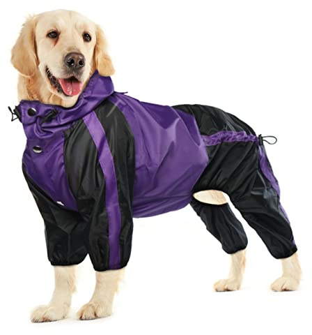 OUOBOB Hunde-Regenmantel für große Hunde, wasserdichte Hunde-Regenjacken, verstellbarer Regenponcho, 4 Beine, Regenbekleidung, leichte Regenkleidung mit Loch für die Leine