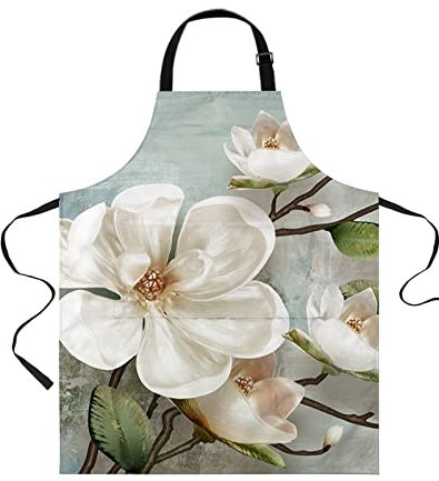 452 Malschürze, Retro Weiße Blumen-Land-Französische Schicke Blumen Grillschürze Verstellbare Küchenschürze Premium Arbeitsschürze Für Bäcker Küche Café 70X84Cm