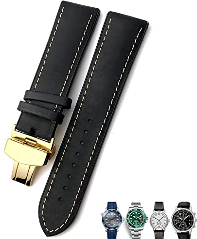 BONOOL 20mm 21mm 22mm Lederarmband Schwarz Braun Uhrenarmbänder für Rolex für Omega Seamaster 300 für Hamilton für Seiko für IWC für Tissot Armband (Farbe: 10 mm Goldverschluss, Größe: 20 mm)
